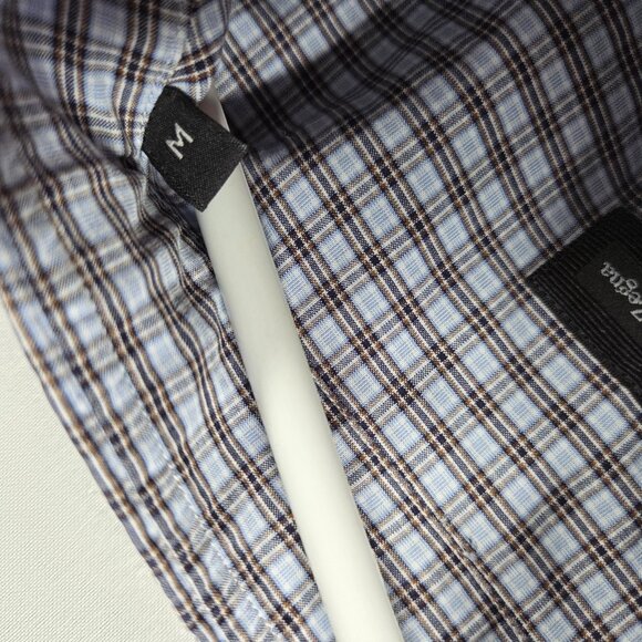 Ermenegildo Zegna Shirt Mens Medium Blue Brown Check Plaid Button Down Casual - Picture 3 of 10